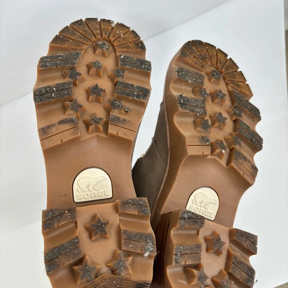 Sorel Joan Now Lace Up Suede Taupe Lug Sole Heeled Boots 7 - Picture 14 of 14